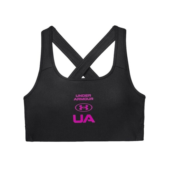 Women's Under Armour UA Crossback Graphic Black Medium Impact Sports Bra Sz L NW - Picture 1 of 12
